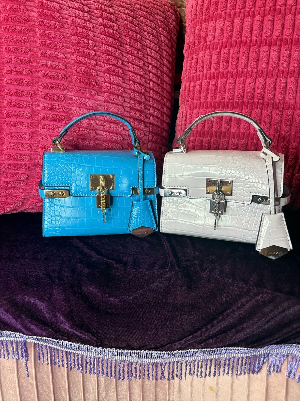 Blue Croc-Embossed Top-Handle Bag - Women